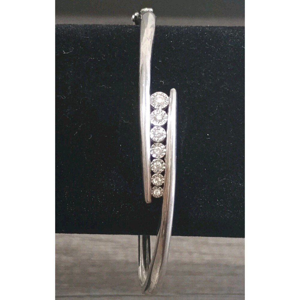 JTW Diamond Swirl Sterling Silver 925 Bangle Bracelet Diamonds Tested